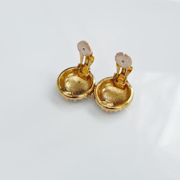 Vintage Nina Ricci Rhinestone Gold Tone Clip-On Earrings Signed - Picture 10 of 15